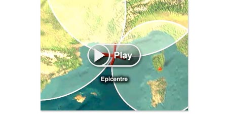 Localisation of the epicenter of an earthquake from three stations